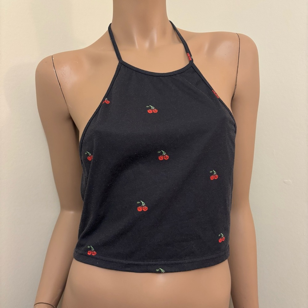 Print All Over Me Cherry Print Halter Top Size Medium